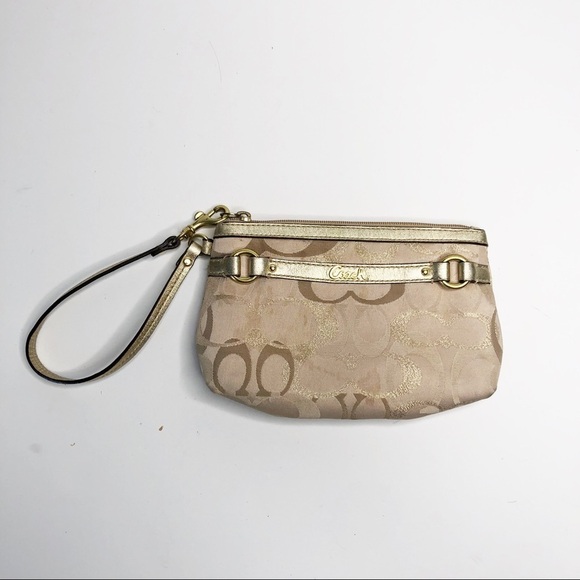 COACH | Gold Signature Mini Wallet Wristlet - Picture 1 of 6
